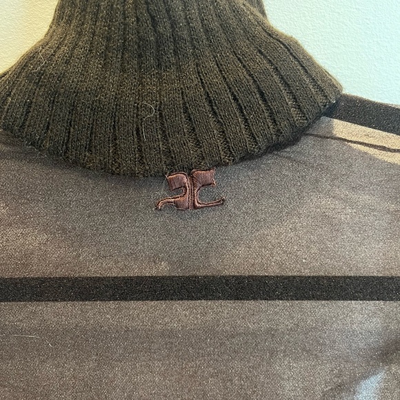 COURRÈGES PARIS c.1960's Brown Sheer Mesh Signature Logo Mod Turtleneck Top - Picture 3 of 4